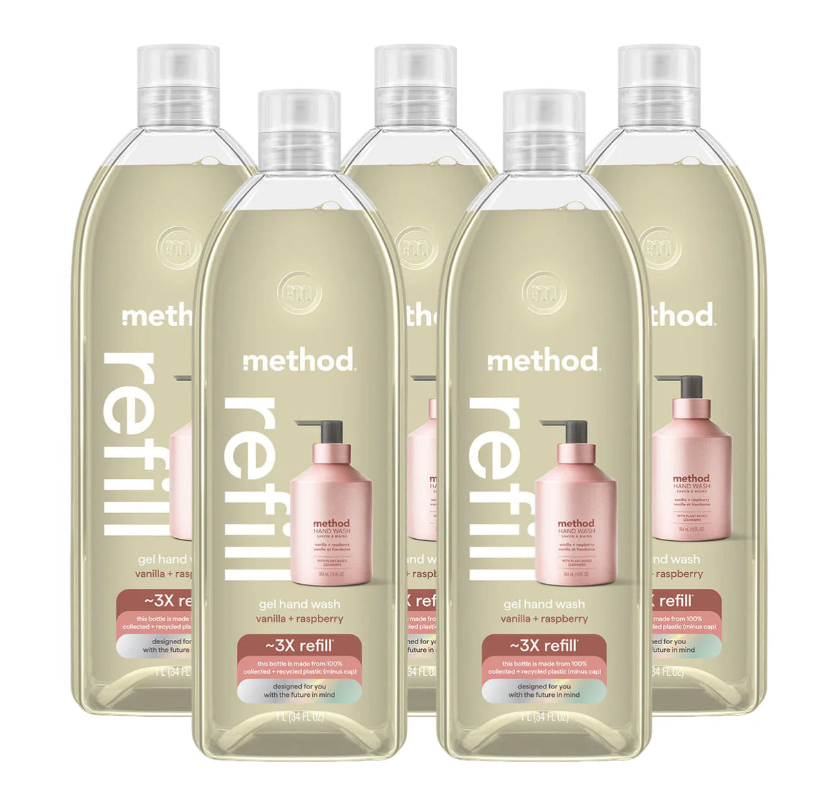 vanilla + raspberry gel hand wash refill 5-count bundle, 170 fl oz